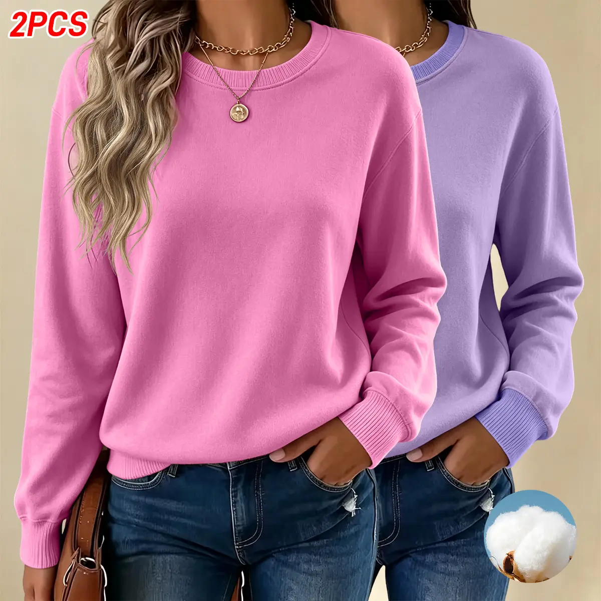 2PCS women’s crewneck sports top, loose fit pullover that’s versatile for everyday wear in spring and autumn, suitable for casual outings and home wear