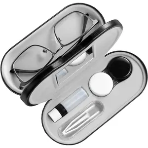 2 in 1 Double Sided Portable Contact Lens and Eyeglasses Case - Marbling, Multifunction, Durable, Compact, Portable Storage Kit