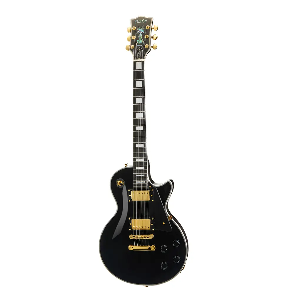 Chill Cat Custom Shop Collection Black Beauty Electric Guitar with Gold Hardware, Bone Nut, Nickel Strings, Noise Reduction, Premium Paint Materials