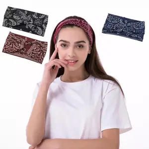 3PCS Boho Headbands Leopard Hair Bands Knotted Turban Wraps Stripe Cloth Elegant - Marron, Navy, Black elastic headband