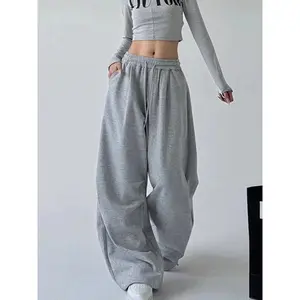 Y2K Harajuku Wide Leg Sweatpants Women Streetwear Baggy Oversize Gray Sports Pants High Waist Drawstring Casual Joggers Trousers