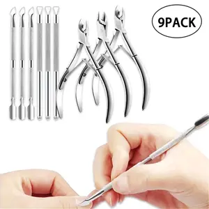 9PCS Cuticle Trimmer Cuticle Remover Cuticle Pusher, Stainless Steel Professional Pedicure Manicure Tools Cuticle Nippers Cutter Clippers Kit for Finger and Toe Nail Set Lightweight Cleaning Salon