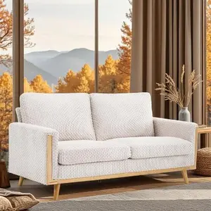 summervibes Comfortable Mid Century Loveseat, Two Seater Sofa with Spring Support & Solid Wood Frame, Corduroy Fabric Small Couch