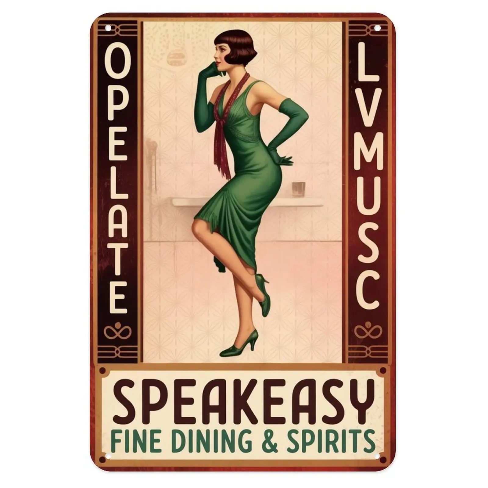 1920s Speakeasy Tin Sign, Vintage Flapper Jazz Bar Metal Sign Print Aesthetic Room Decoration for Home Bedroom Kitchen Bar Coffee Bathroom Indoor Outdoor Wall Decor, 8 X 12 in