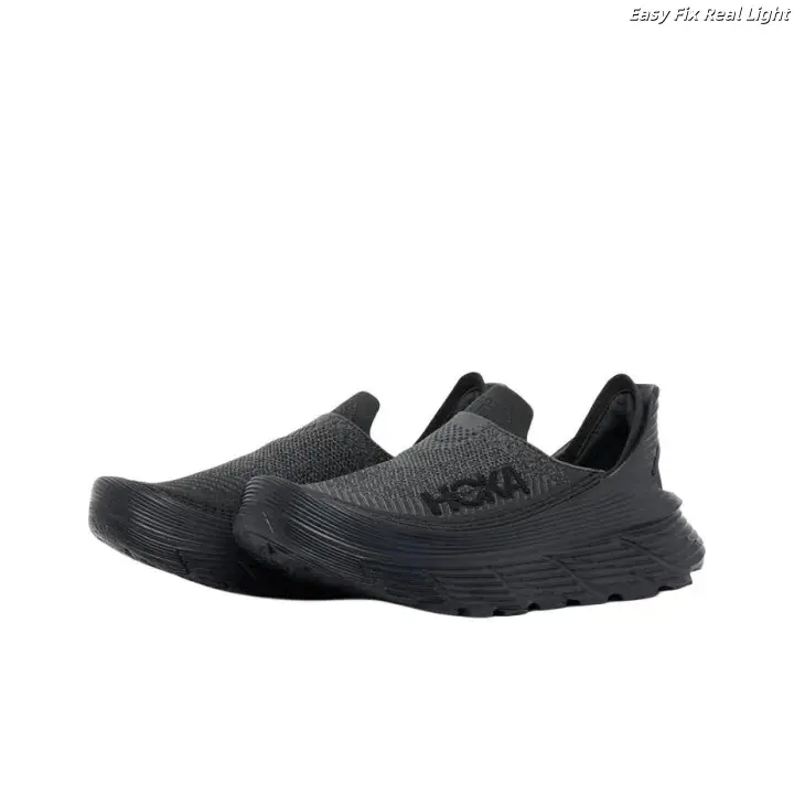 Brand New Original Box Unisex All Black Knit Slip On Recovery Sandals Ultra Thick Foam Cushion Non Slip Indoor Outdoor Athletic Slide Sneakers US Sizes 5-12