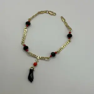 Evil Eye Protection Bracelet Gold Plated 7”inches  Mal de Ojo Proteccion with Red and Black Beads and Marine Chain Design