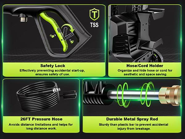 Gisam 4800PSI 1800W Electric High Pressure Washer Car Washer Gun Garden Washing Water Wash Spray Gun 180° Adjustable Nozzle