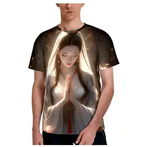 Men's T-Shirt, Zen-Inspired Spiritual Graphic All-Over Print, Crew Neck Polyester Casual Streetwear Top