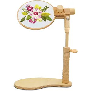 Adjustable Embroidery Hoop Stand Beech Wooden Cross Stitch Holder Embroidery Lap Stand for Needlework Tabletop Seat Frame Stand for Embroidery and Cross Stitch