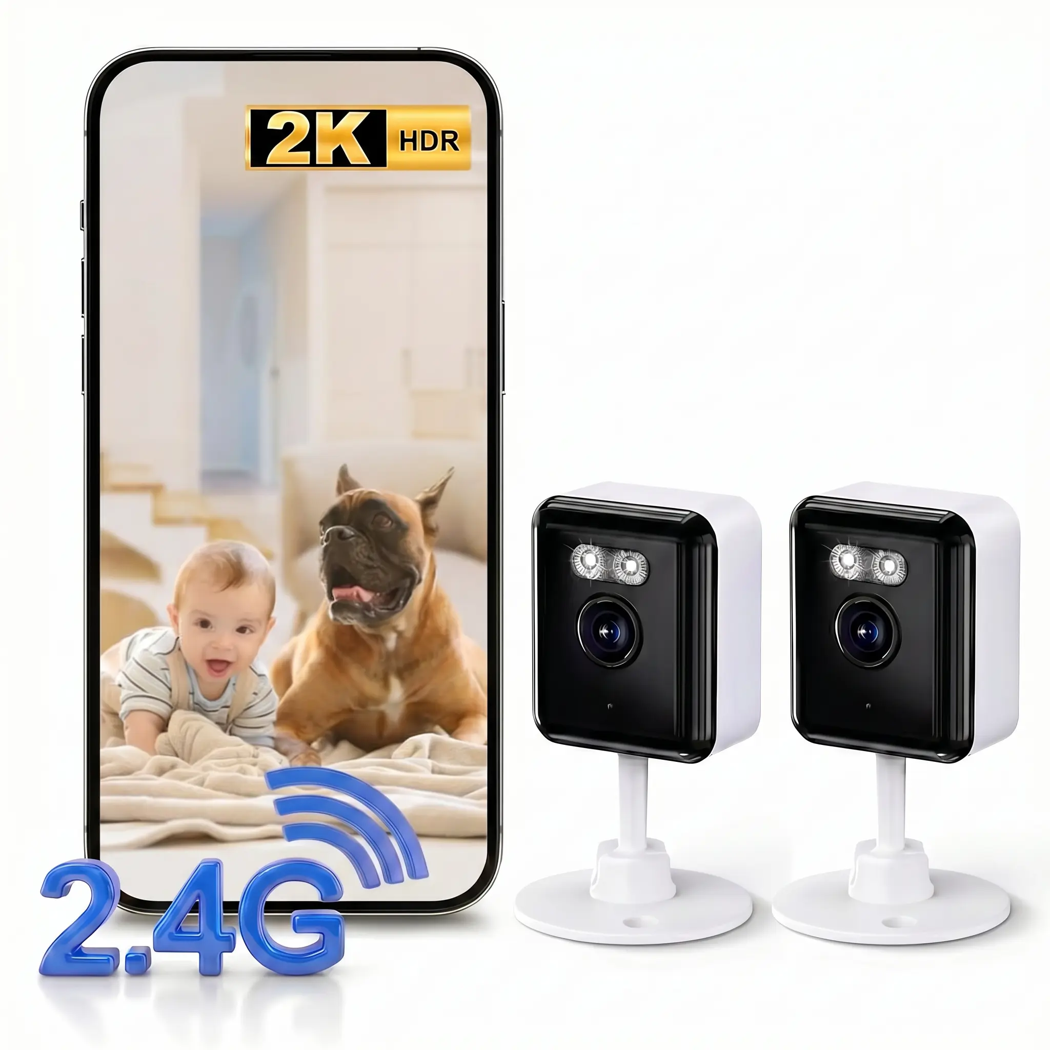 Pet Camera 2-Pack, 1080P HD WiFi Indoor Security Cameras for Dogs and Cats, Two-Way Audio, Night Vision, Motion Detection Alerts and Phone App Control for Home Monitoring