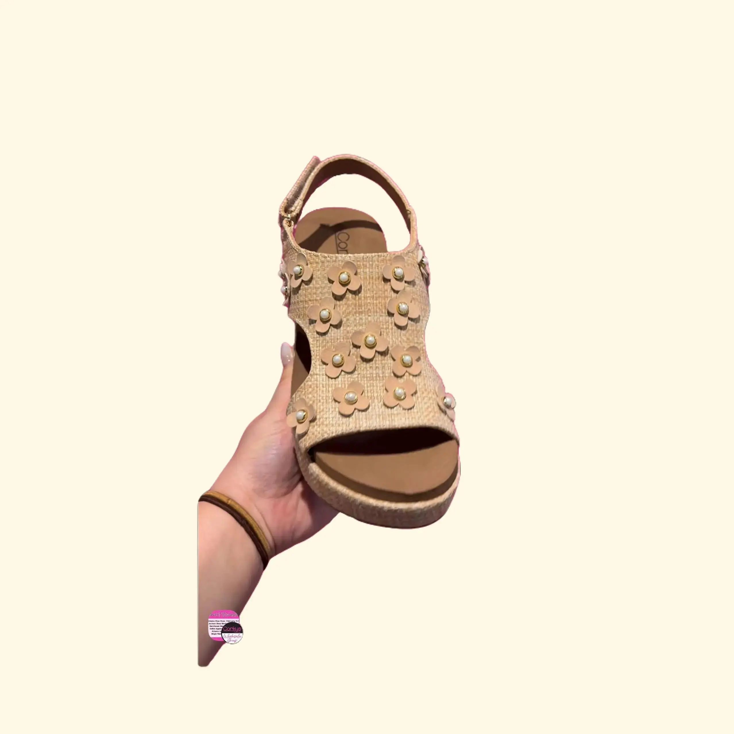 Corkys CARLEY rafia - Practical Sandal with Flower Detail - Open Toe Wedge for Women's Spring Comfort - Pedal Dance Active Footwear Shoe Summer