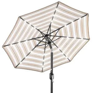 Best Choice Products 10ft Solar LED Lighted Striped Patio Umbrella w/ Crank, Tilt, Push Button, 6 Ribs