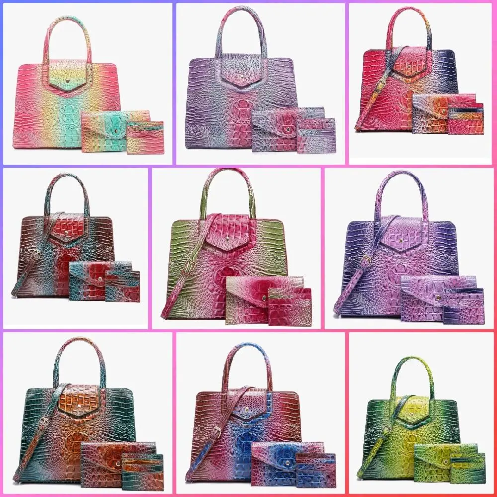 Women Embossed Pattern Satchel Handbags Wallet 3 pcs Set Crossbody Tote Top Handle Vegan Leather Ladies Bag