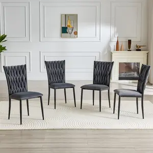 Velvet Dining Chair Set of 4, Dark Grey Tufted High Back Upholstered Single Chairs with Metal Legs for Kitchen Living Room Modern