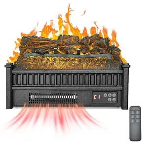 fathersdaygift VEVOR Electric Fireplace Log, 20 inch Fireplace Insert Log Heater, with Remote Controller, 5 Adjustable Flame Brightness, 24H Timer, Overheat Protection, Thermostat, for Home and Office Decor Black