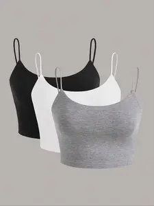 Women's Solid Color  Crop Spaghetti Strap Cami Top, Casual Sleeveless Top for Daily Wear, Ladies Clothes for All Seasons