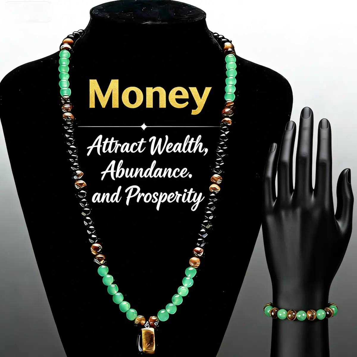 4-Piece Layered Jewelry Set for Women, Gold-Tone Crystal Beaded Long Chain Necklaces & Money Bracelet with Abundance Protection Charms, Anniversary Gift, Wealth Charms, Crystals Beads, Abundance Jewelry Set, Wealth-Attracting Protection Charms
