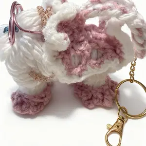 Fuzzy Animal Keychain or Car Ride a long - Car Mirror Hanger  Adorable Crochet Keychain with Pink and White Colors