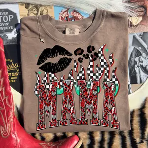 Comfort Color Retro Mama Flames Heat Transfer Tee, Vintage Graphic Tee, Mothers Day Gift Mom Shirt Retro Mama Shirt Gift For Mom Mama Shirt Leopard Mama T-Shirt