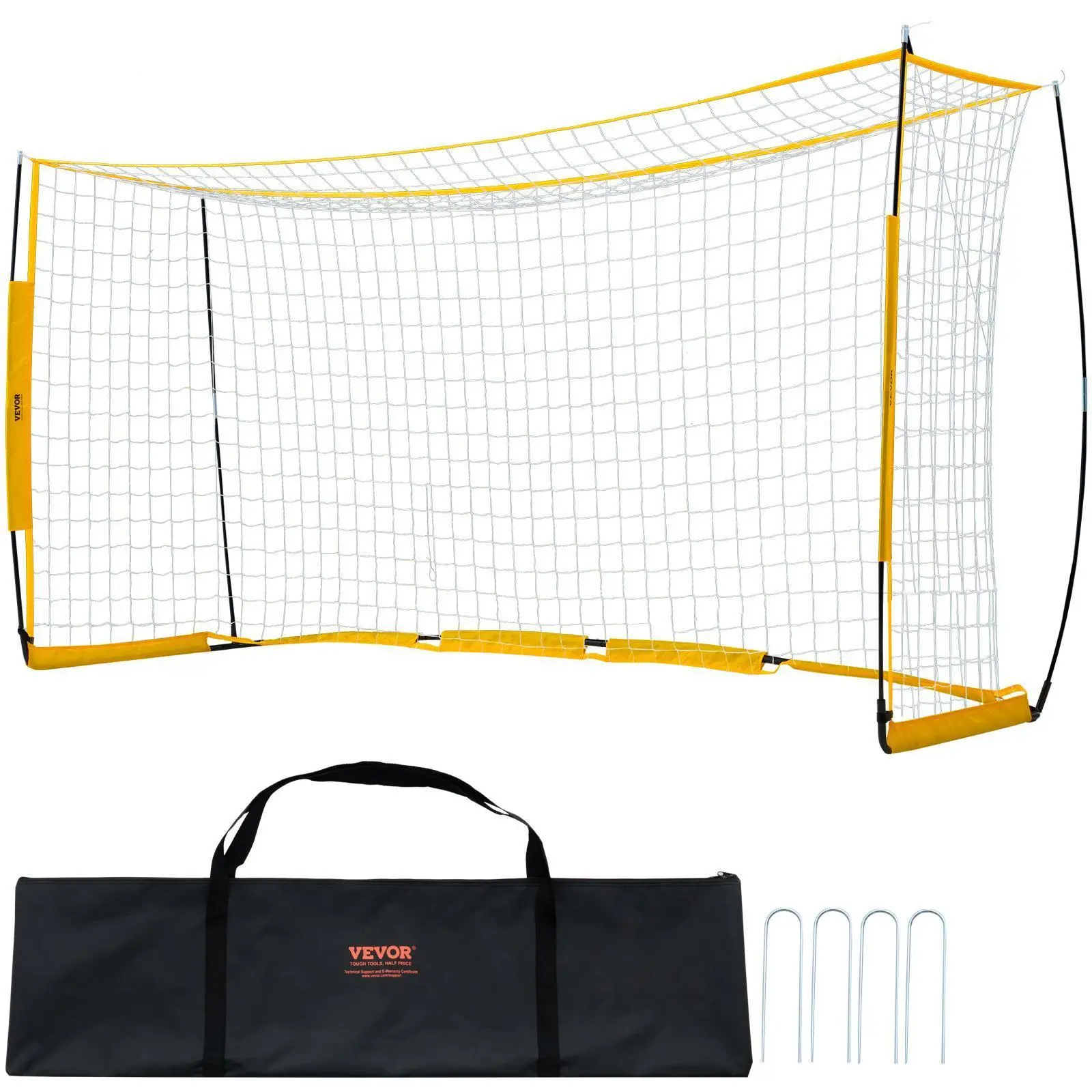 【Backtoschool】VEVOR Portable Soccer Goal, 12x6 ft Adults Kids Backyard Soccer Net, Large Practice Soccer Net, Steel Fiberglass Structure Training Goal Set, All-Weather Outdoor Soccer Goals with Carry Bag, Yellow