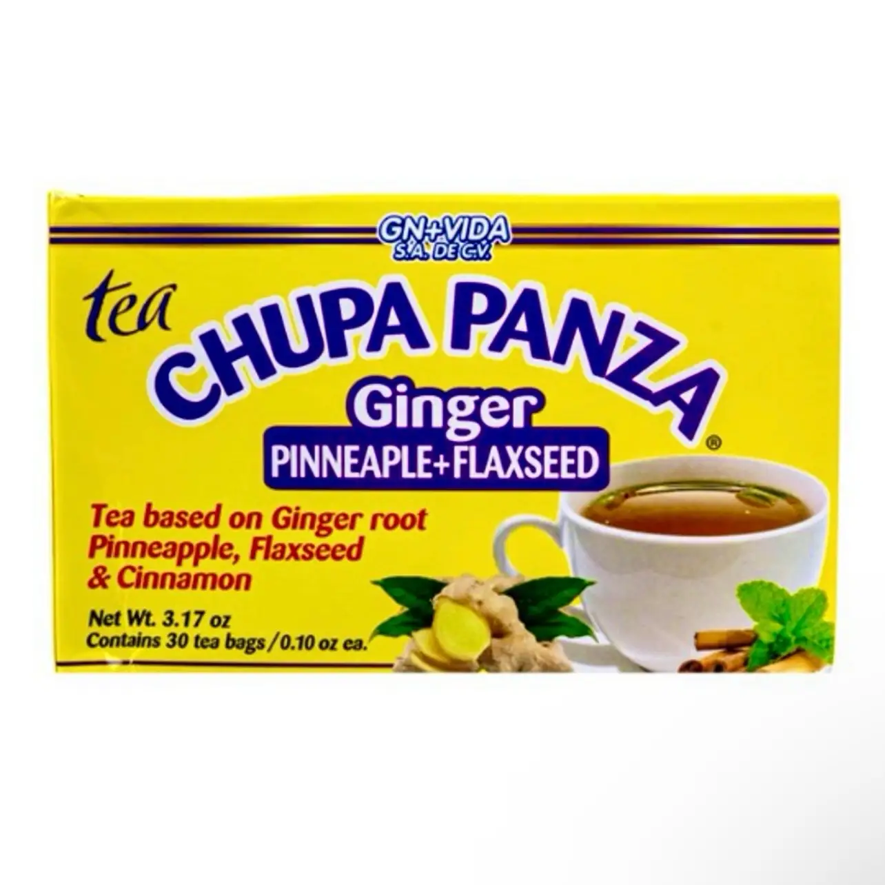 Tea CHUPA Panza, Tea Based ONGINGER Root, PINNEAPPLE, Flax & Cinnamon (30 Tea Bags/0.10 oz Each) Variation Pack Organic Natural for herbal beverage