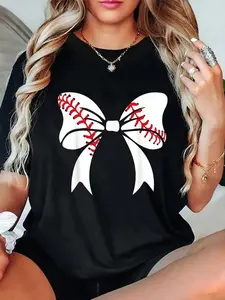 100% Cotton Baseball Bow Baseball Mom Mothers Day Women Baseball Mama T-Shirt