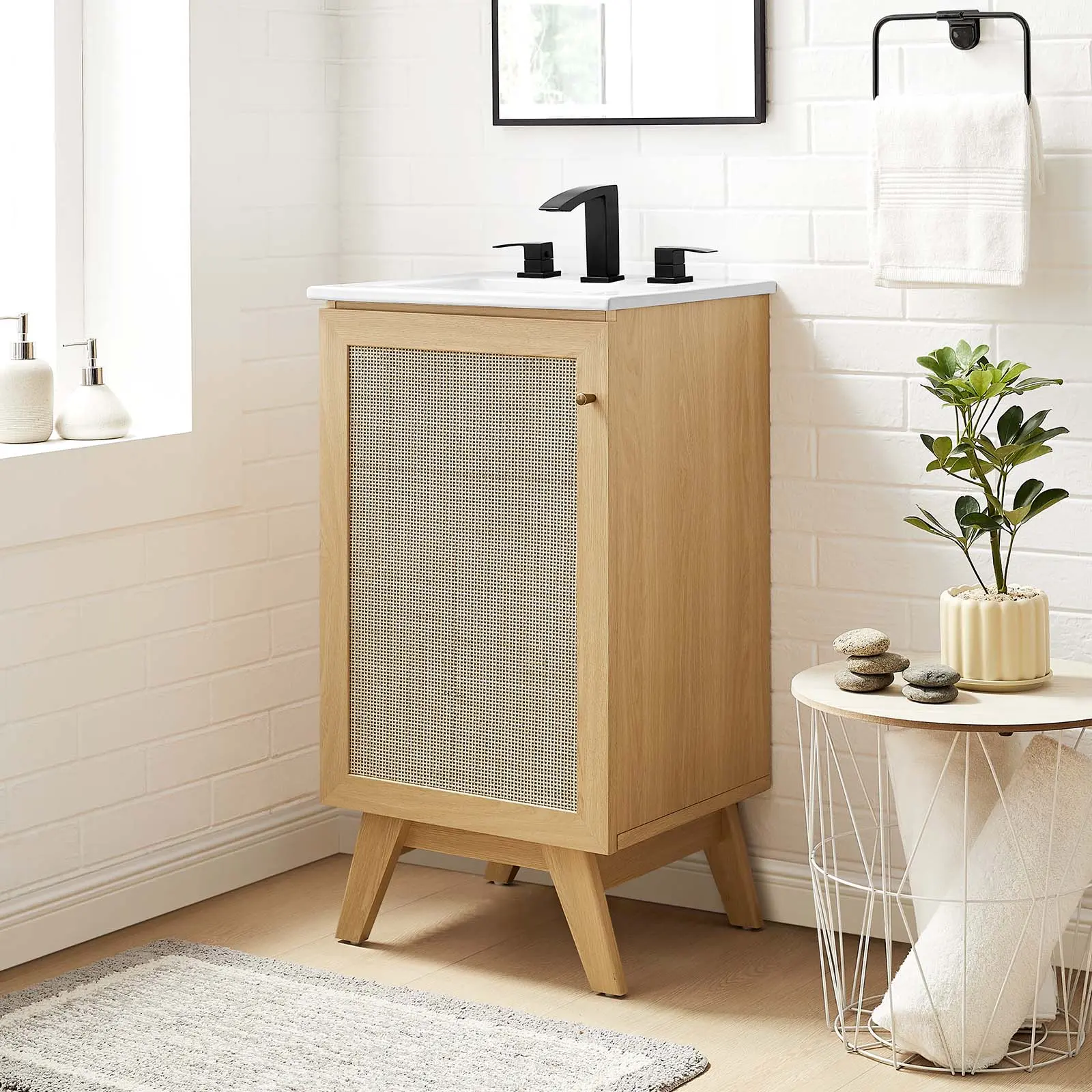 Modway Soma 18” Bathroom Vanity Cabinet, Bathroom Cabinet Organizer (Sink Basin Not Included) in Oak