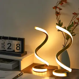 Spiral S-Shape LED Desk Lamp 2-Pack, USB Rechargeable, 3-Color Dimmable Touch-Controlled Cordless Luxe Gold Bedside Night Light, Aesthetic Home Room Decor