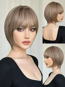 10-Inch Short Bob Cut Wig with Bangs, Heat-Resistant Synthetic Hair, Fashionable Hairstyle, Ideal for Gifts and Daily Wear