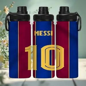 1pc 20oz Stainless Steel Insulated Water Bottle "MESSI 10 Barcelona Jersey Style Fitness Water Bottle", with handle and leak-proof lid. Suitable for various occasions. Personalized gift for birthdays/holidays