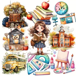 Cartoon Back To School Themed Sticker, 12 Sheets(96pcs) Self-adhesive Sticker, Perfect for Journal Supplies, Scrapbooking Supplies, DIY Crafts