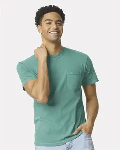 Comfort Colors Men's Heavyweight Pocket T-Shirt, Short-Sleeve Casual Plain Fitted Cut Tee, Durable Cotton Garment-Dyed Soft Fabric Classic Crewneck Top