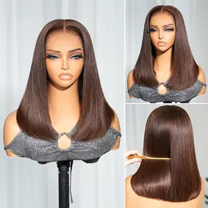 Arabellahair 13x6 Three-Go Gluless Chocolate Brown Straight Bob Wigs 250% Density Realistic Hairline Beginner Friendly