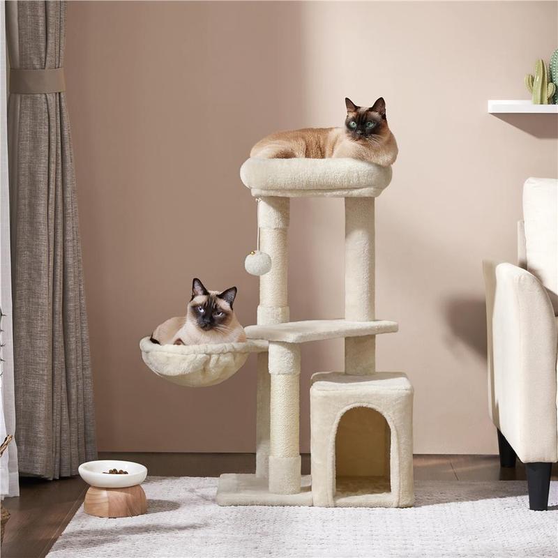 Costoffs Cat Tree, Multi Level Climbing Tower for Indoor Cats, Pet Activity Center Scratching Post Indoor Furniture Bed with Basket for Kittens