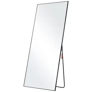 VEVOR Full Length Mirror, 71'' x 31'', Extra Large Standing Hanging or Leaning Rectangle Floor Tempered Mirror with Stand Aluminum Alloy Frame, Full Body Dressing Mirror for Living Room Bedroom, Black Decor
