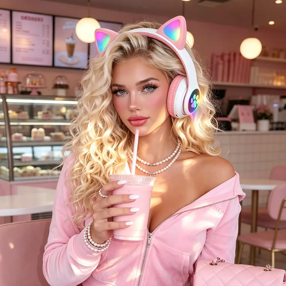 Cute Cat‑Ear Kids Bluetooth 6.0 Over‑Ear Headphones, RGB LED Paw Light, 40mm Drivers, 350mAh Battery 5‑6H Playtime, Support TF Card FM Radio, Foldable Compact Design for E‑Learning Play, Girls Kids Wireless Headset Gift