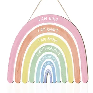 Wooden Classroom Door Decoration, Bohemian Rainbow Art Inspirational Quote, Colorful Wall Hanging, Home Bedroom Living Room Decor