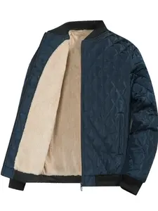 Men's Winter Plaid Fitted Jacket, Warm Lined Baseball Collar Top, Casual Long Sleeve Short Coat, High-End Simple Versatile Outerwear