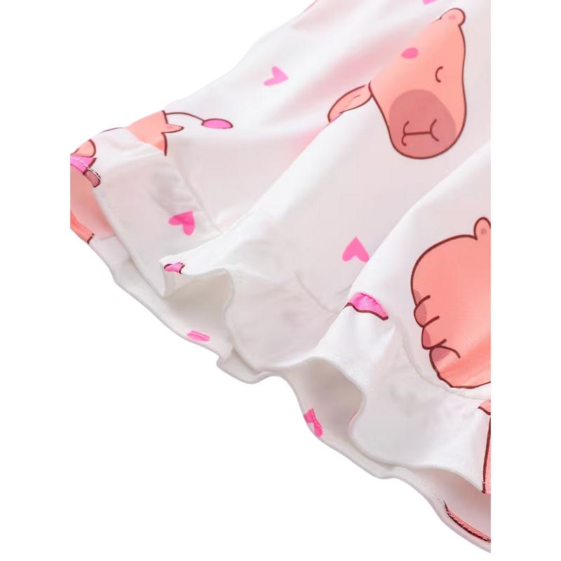 Cute Capybara With Heart Short Sleeve Pajama, Funny Animal Lover Sleepwear For Women, Kawaii Cartoon Lounge Set, Sweet Relaxing Gift | 060126.C03536.ID02