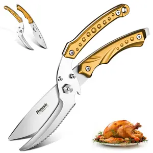 Huusk Heavy Duty Detachable Kitchen Shears - Ultra Sharp Serrated Poultry Scissors for Chicken, Turkey, Bone, All-Purpose Golden Cooking Shears