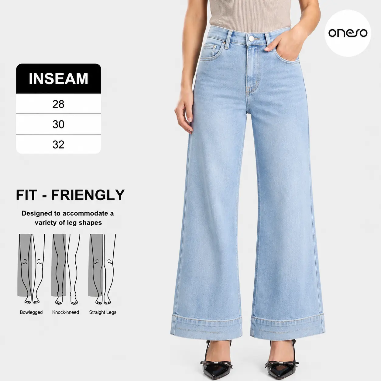ONESO Women High Rise High Stretchy BBL Jeans Butt Lifting Wide Leg Denim Pants Tummy Control Spring Basic Minimalist Woman Denim Bottom Comfortable Denim Jeans OSW8099S Plus Size Regular Size Fashion Daily Outfits #SummerVibes