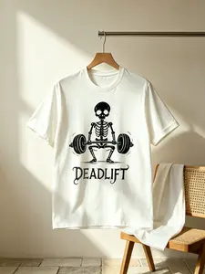Deadlift Skeleton Gym T-Shirt | Funny Gothic Weightlifting Graphic Tee | Casual Workout Top for Men Women