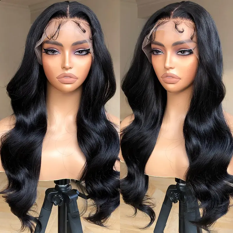 Lush Haute 【Special Offer】13X4 Lace Frontal Wig Body Wave Synthetic Lace Front Wigs Pre Plucked Natural Looking, 24inch 1B Long Black Wig for Women  glueless synthetic lace clean hairline