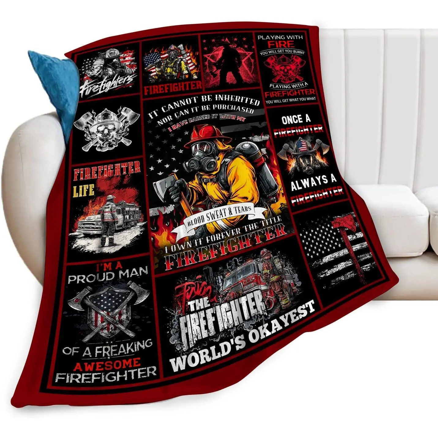 Firefighter Blanket Soft Fuzzy Fleece Fireman Blankets Decor Cozy Warm Plush Flannel Fire Fighter Blanket Gifts for Boys Girls Men Women Home Chair Sofa Couch Bed 50"X40"