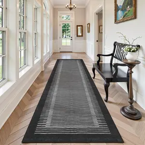 Black Striped Long Hallway Carpet, Modern Home Decor Living Room Rug, Soft Sofa Coffee Table Mat, Non-Slip Indoor Staircase Mats, Home Decorative Rugs, Decorative Area Rug