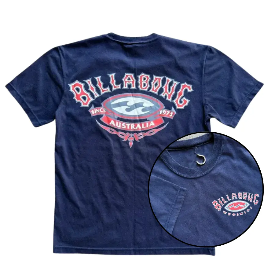 Vintage 90s Billabong 2-Sided Graphic T-Shirt, Navy Y2K Surf Tee, Retro Beach Streetwear Shirt, Unisex Casual Top