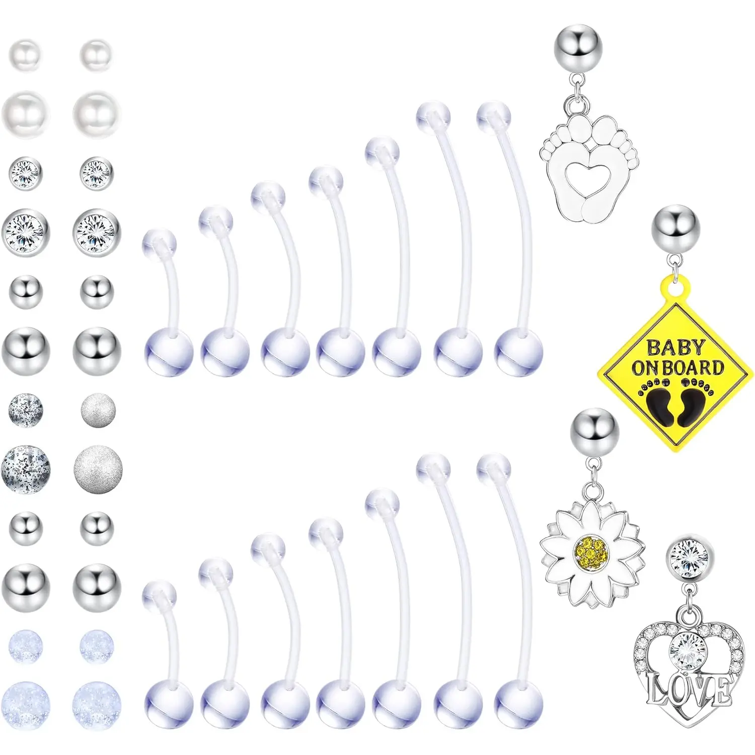 Plastic Pregnancy Belly Button Rings, Long Bar Flexible Clear Acrylic Bioplast Navel Rings, Sport Maternity Belly Piercing Retainer Jewelry 14G, 14/16/18/32/35/38mm,summerwins