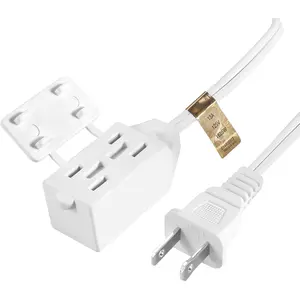 3-Outlet Extension Cord with Multiple Outlets, UL Listed SPT-2 16 AWG 2 Prong Extension Cord with Safety Cap Covers, NEMA 1-15P to NEMA 1-15R, 13 Amp, 1625 Watts, 1-Pack White (3FT)