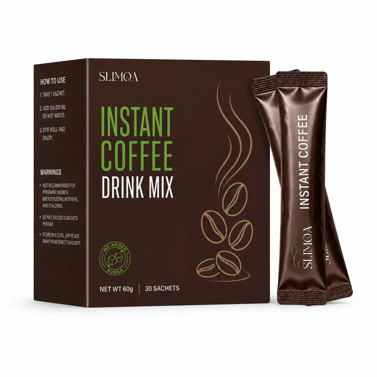 SLIMQA Instant Coffee Drink Mix, 30 Single-Serve Sachets, Net Wt. 2.12 oz (60 g)