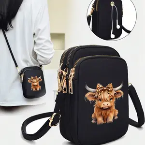 Charming Highland Cow Theme Casual Fashion Mini Handbag, Stylish Crossbody Bags, Includes Phone Bag, Standalone Coin Purse, Versatile Crossbody Shoulder Bag, Animal Purse